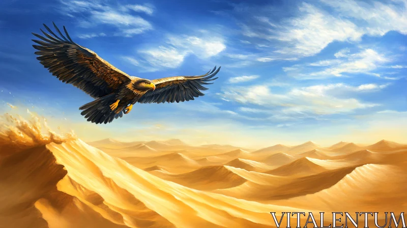 Eagle in Flight Over Sand Dunes AI Image