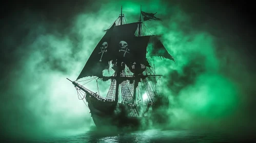 Ghostly Pirate Ship Enshrouded in Fog