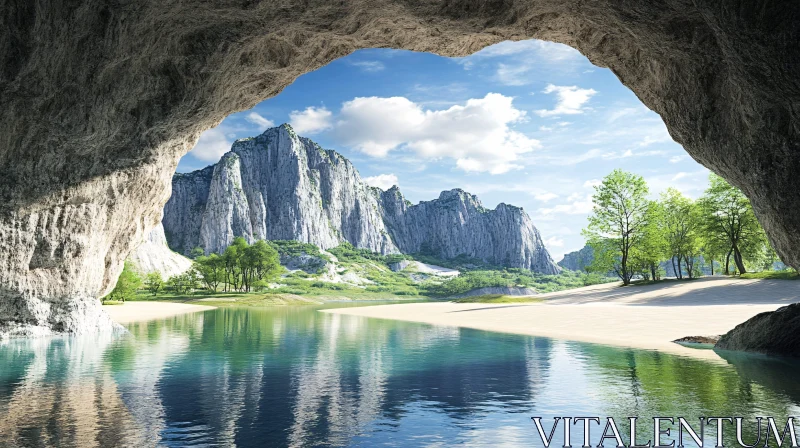 AI ART Breathtaking Landscape from Cave Entrance