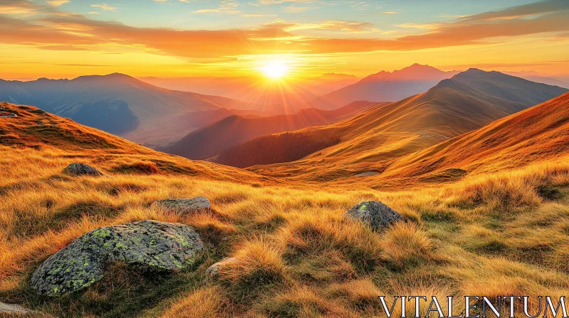 AI ART Golden Hour Bliss: A Sunset Over Mountain Peaks