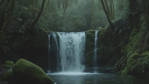 Peaceful Forest Waterfall Scene