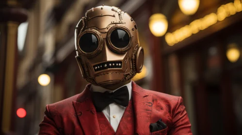 Mysterious Man in Steampunk Mask and Suit - Urban Portrait