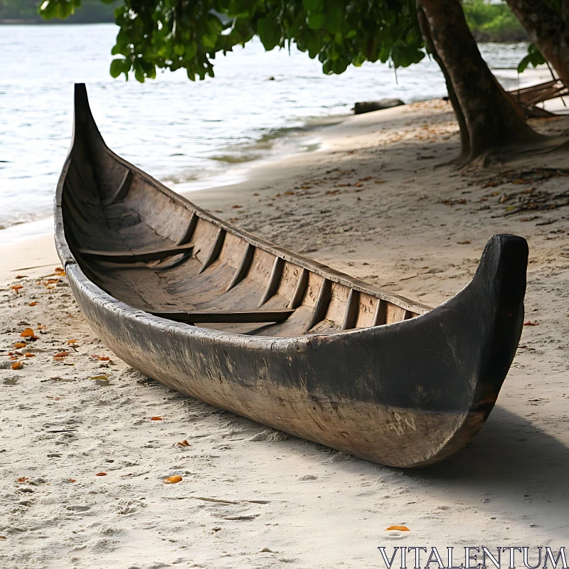 Peaceful Beach with Canoe