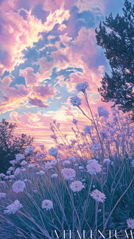 AI ART Sunset Sky with Flowers
