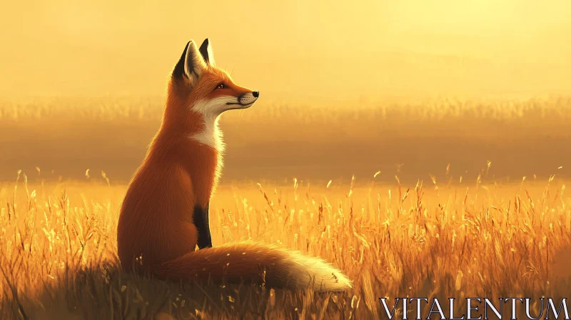 Red Fox in a Sunset Field
