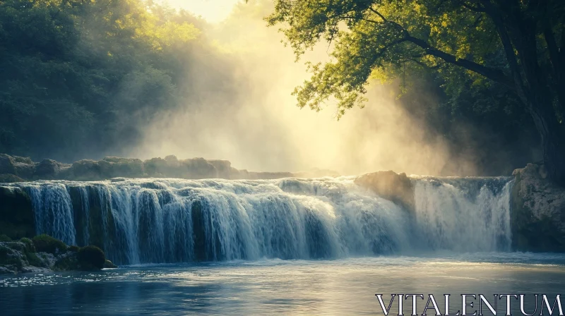 AI ART Serene Waterfall in Morning Light