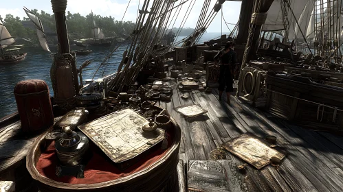 Historic Boat's Deck Laden with Nautical Artifacts