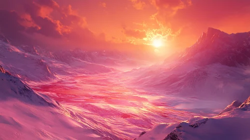Sunset Over Snowy Peaks
