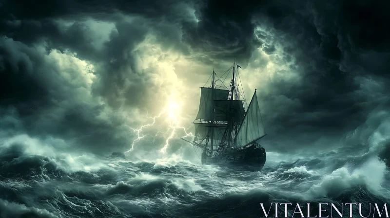 Epic Ship Battling Stormy Seas
