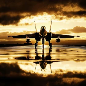 Golden Hour Jet Reflection on Runway