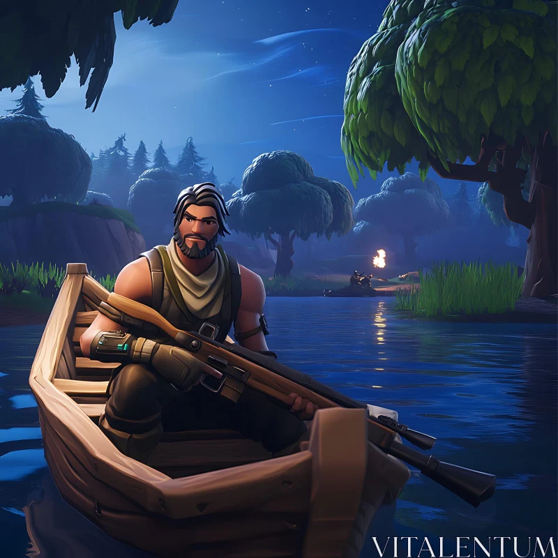 AI ART Sniper at Night in Forested River