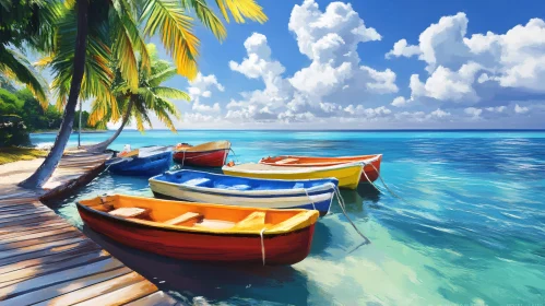 Vibrant Boats at a Tropical Pier