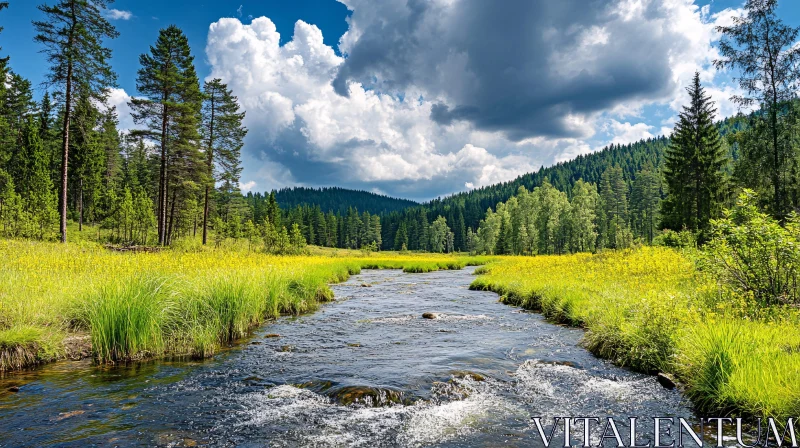 AI ART Peaceful River in a Green Forest