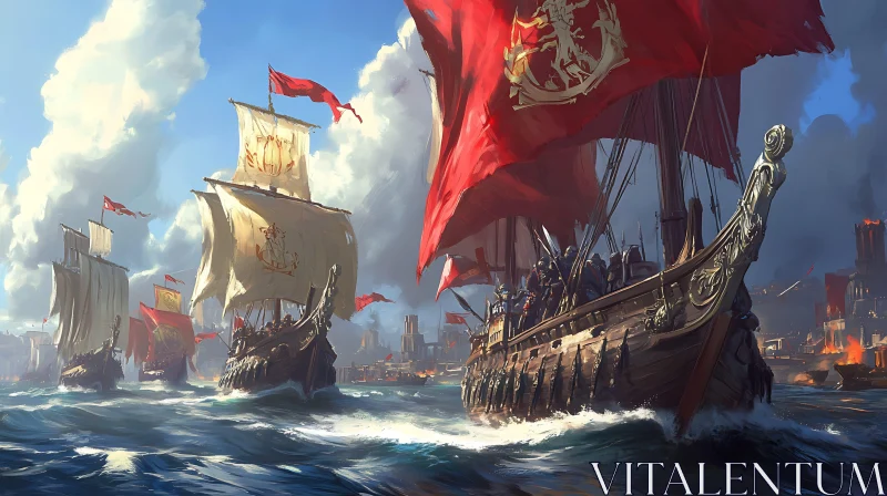 AI ART Medieval Ship Battle Scene