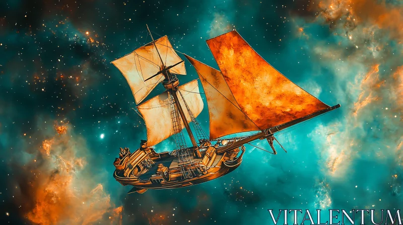 AI ART Celestial Voyage of a Vintage Ship