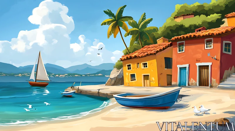 AI ART Tranquil Coastal Scene of Village