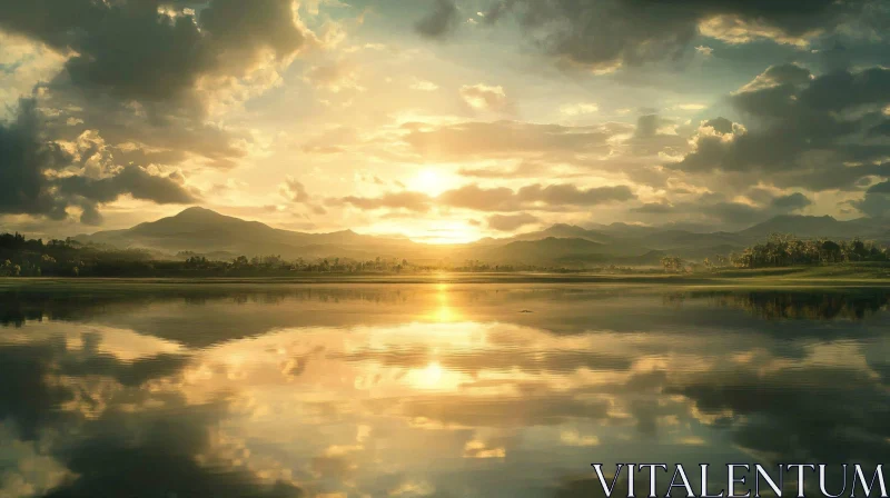 Peaceful Sunset Mirror Image of Nature's Beauty
