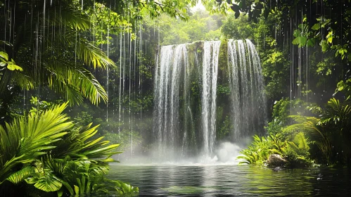 Tropical Paradise with Serene Waterfall