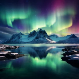 Aurora Borealis Illuminates Sky Over Majestic Mountains