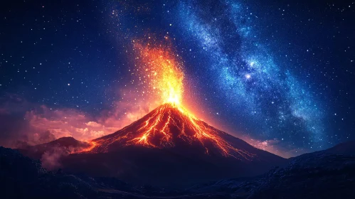 Erupting Volcano Under Milky Way