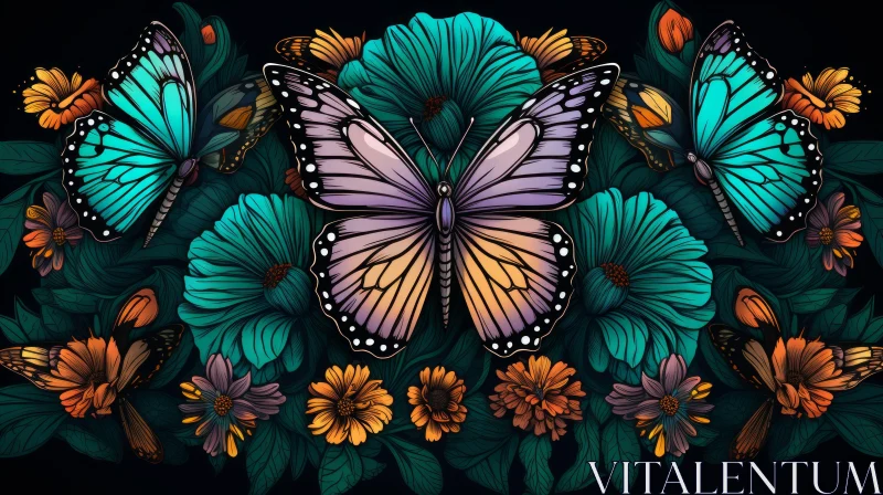 Butterflies and Flowers: A Colorful Dance - Art Illustration AI Image