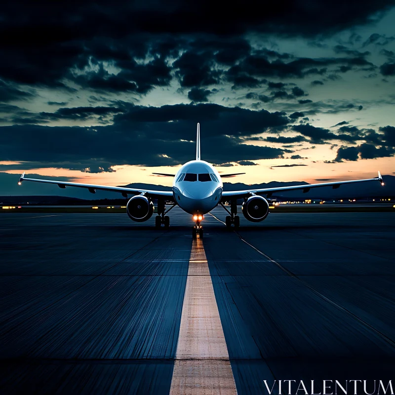 AI ART Airplane Poised for Sunset Takeoff on Runway