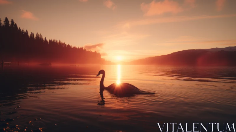 Elegant Swan on Lake at Sunrise AI Image