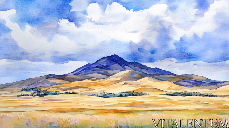 AI ART Mountain and Fields Watercolor Art