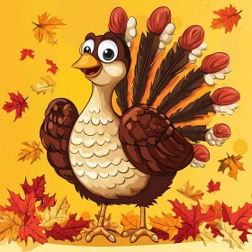 Playful Turkey in Colorful Fall Scene