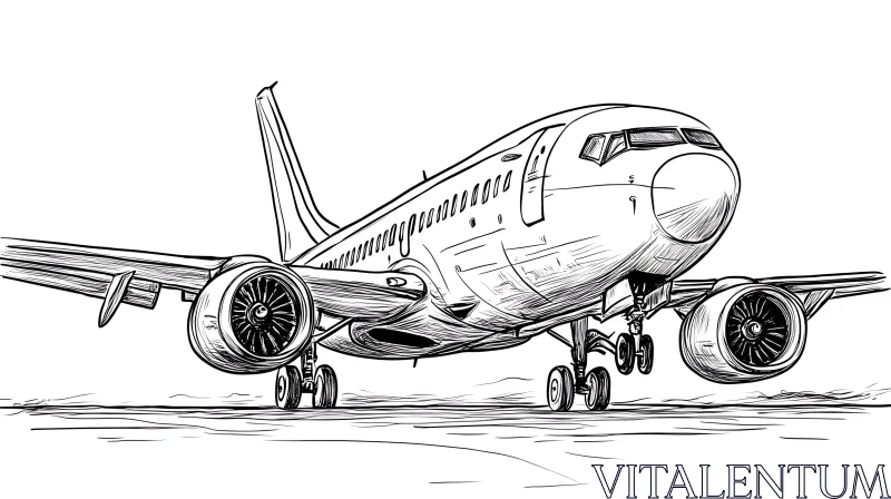 Black and White Airplane Drawing AI Image