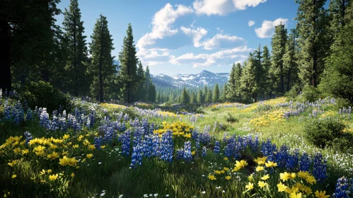 Tranquil Meadow Landscape with Blossoming Flowers