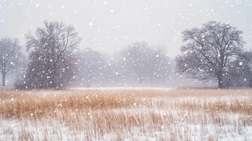 Tranquil Snow-Covered Field with Trees