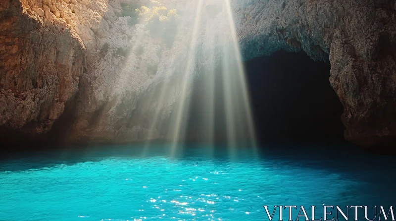 AI ART Illuminated Cave with Blue Water