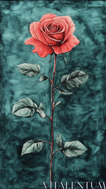 AI ART Elegant Red Rose Painting