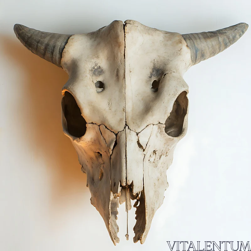 Intricate Bull Skull Against White Backdrop AI Image