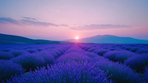 Tranquil Lavender Field with Setting Sun