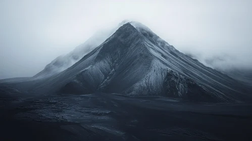 Misty Mountain Peak in Early Morning Fog