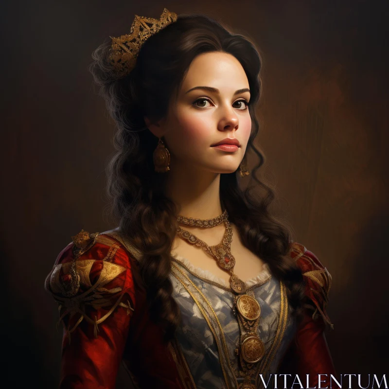 Royal Female Figure in Historic Attire: Digital Art AI Image