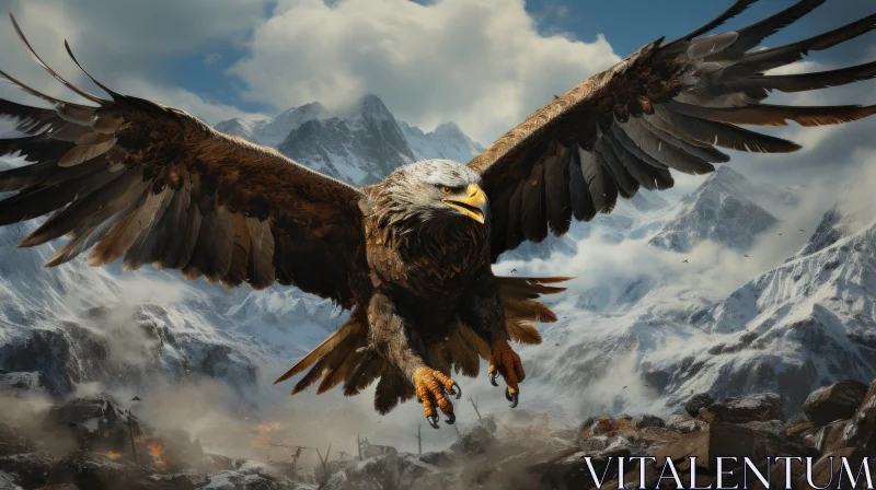 Soaring Eagle Above Mountains: A Blend of Wildlife and Political Symbolism AI Image