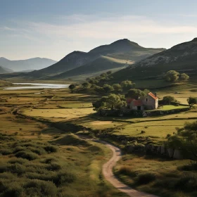 Traditional British Landscape - Country House in Sunlit Valley