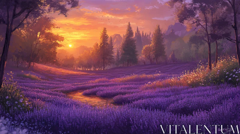 AI ART Sunset in Lavender Paradise