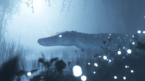 Enigmatic Reptile in Ethereal Night Scene