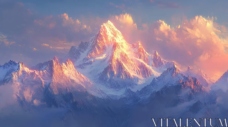 AI ART Sunset Over Snowy Mountain Peaks