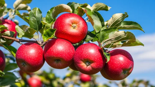 Red Apples Cluster on Tree