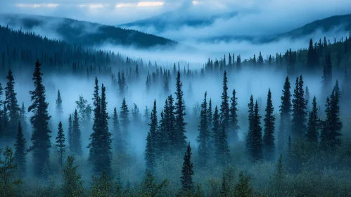 Serene Foggy Mountain Forest Landscape