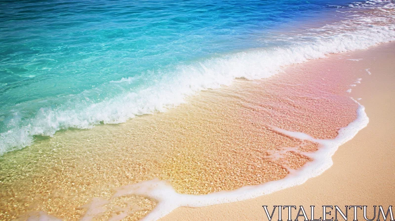 Pristine Beach with Clear Water and Pink-Hued Sand AI Image