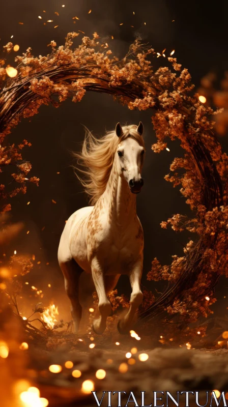 Fantastical Horse Galloping in Autumnal Field AI Image