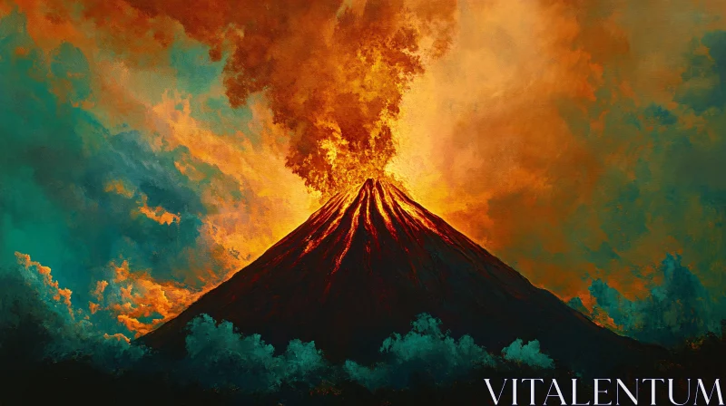 AI ART Erupting Volcano with Lava and Smoke