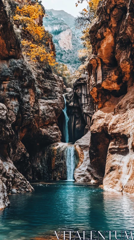 AI ART Majestic Canyon Waterfall in Fall