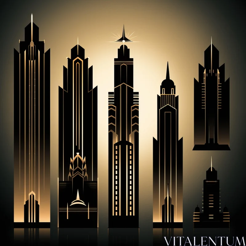 Art Deco City Skyline Silhouette Design AI Image